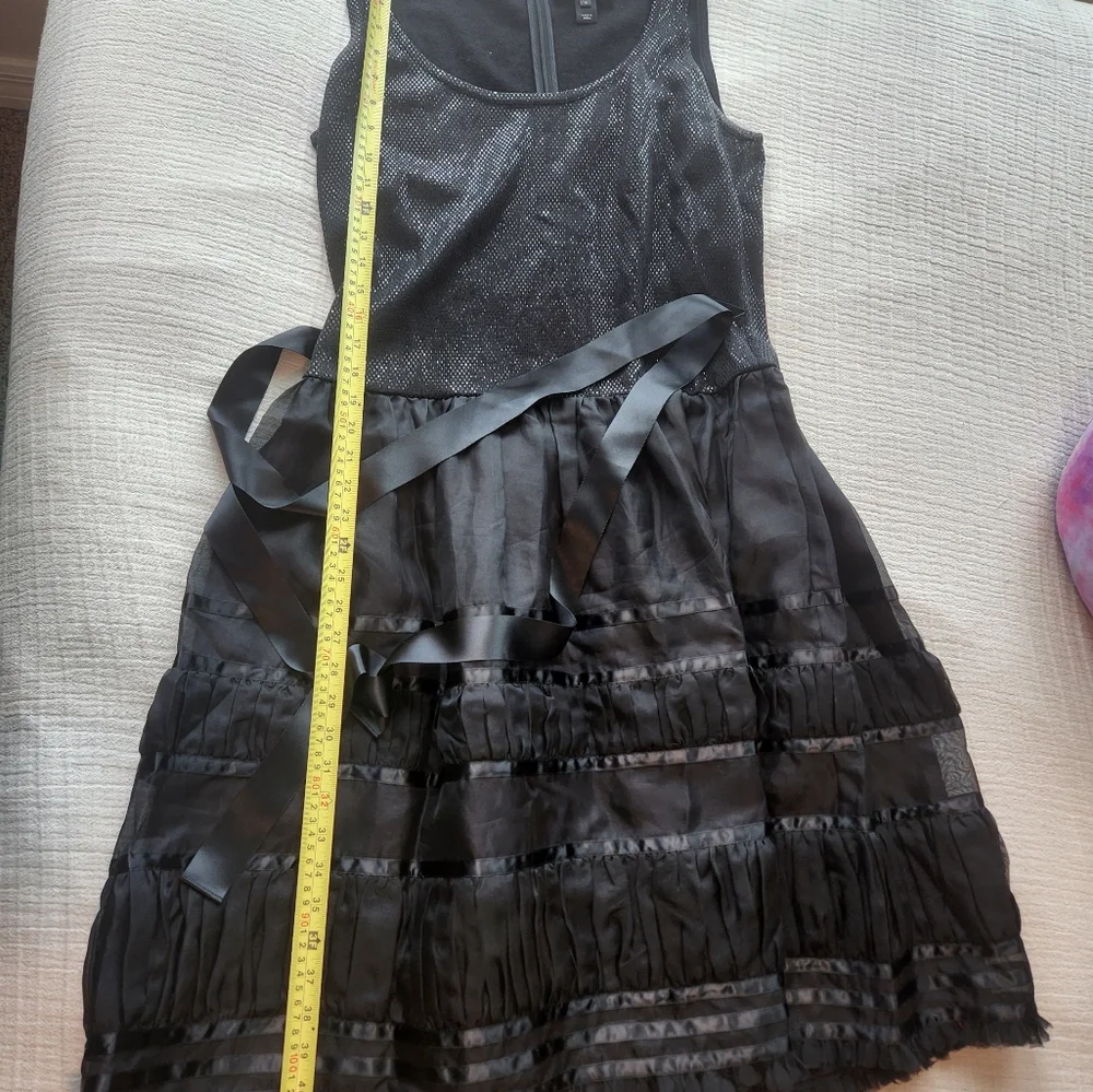 St. John Black Pleated Mini Sundress Scoop Neck